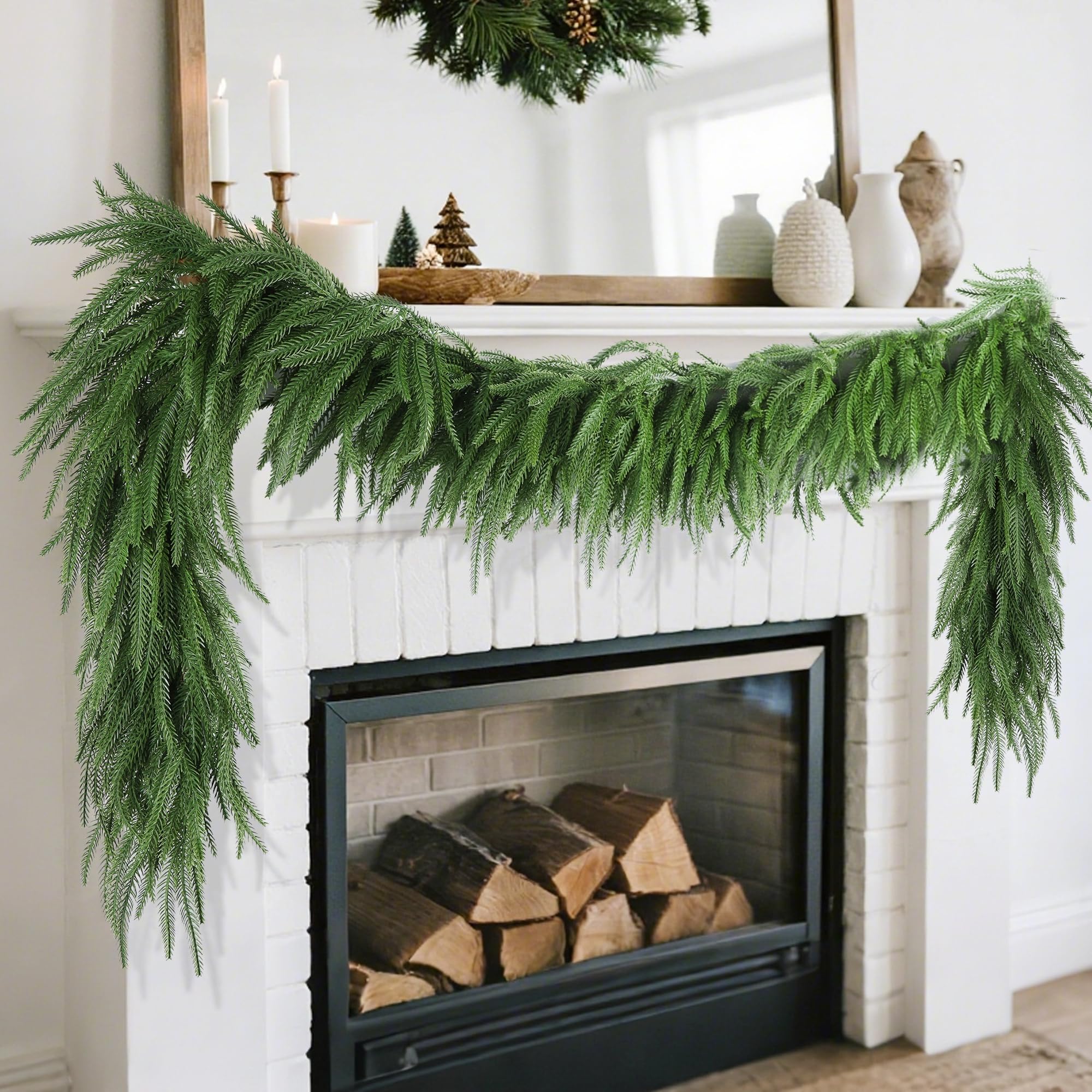 DR.DUDU front view of 6ft Norfolk pine garland showing full greenery benefit