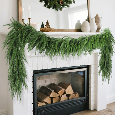 DR.DUDU front view of 6ft Norfolk pine garland showing full greenery benefit