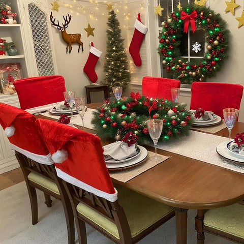 DREAHOTEXTIL chair covers in use at dining table showing coordinated decor