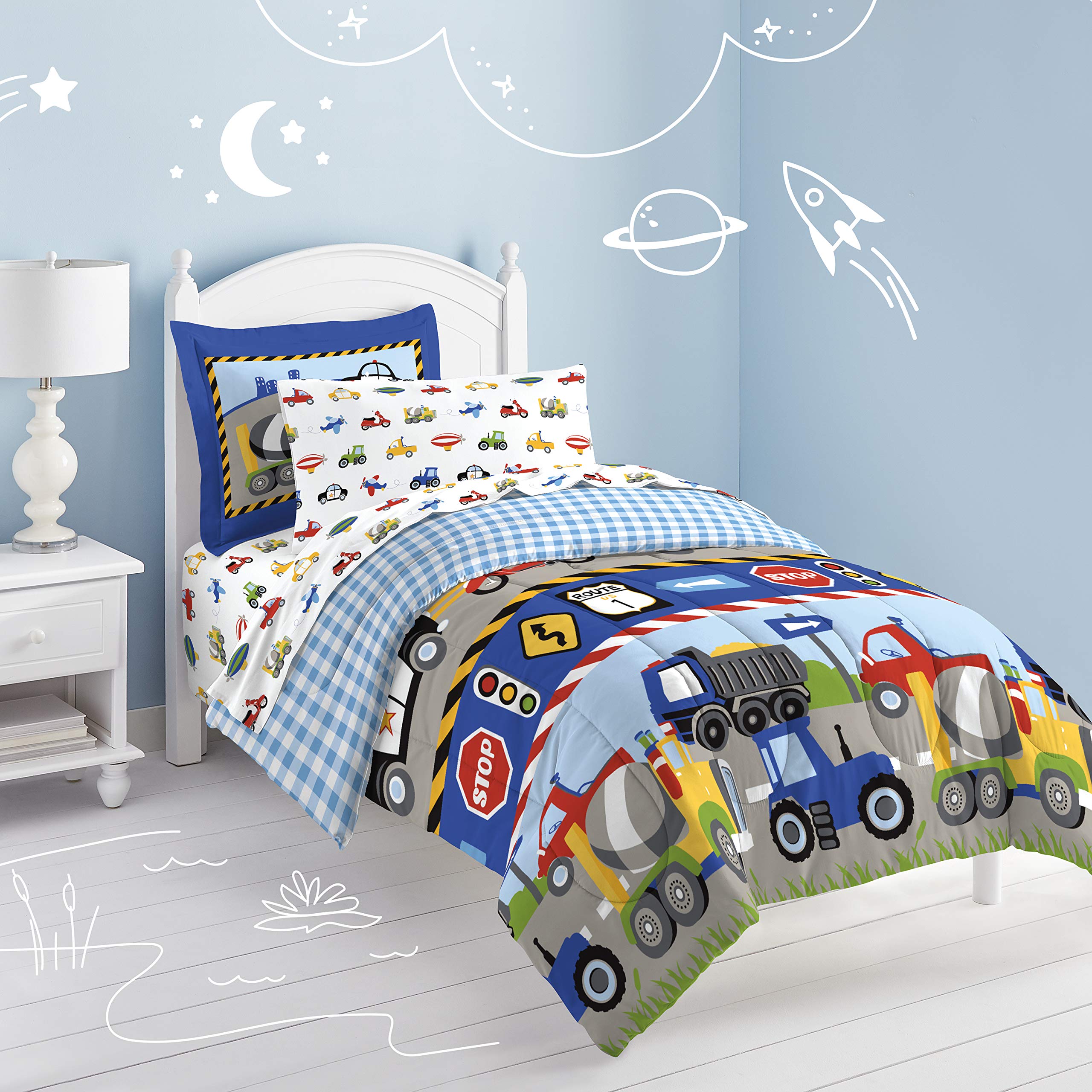 dream FACTORY comforter reverse sky-blue gingham pattern for quick style change