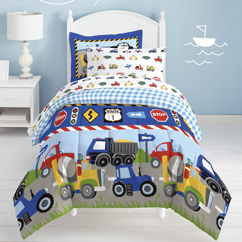dream FACTORY sham close-up featuring concrete mixer and police car for visual detail