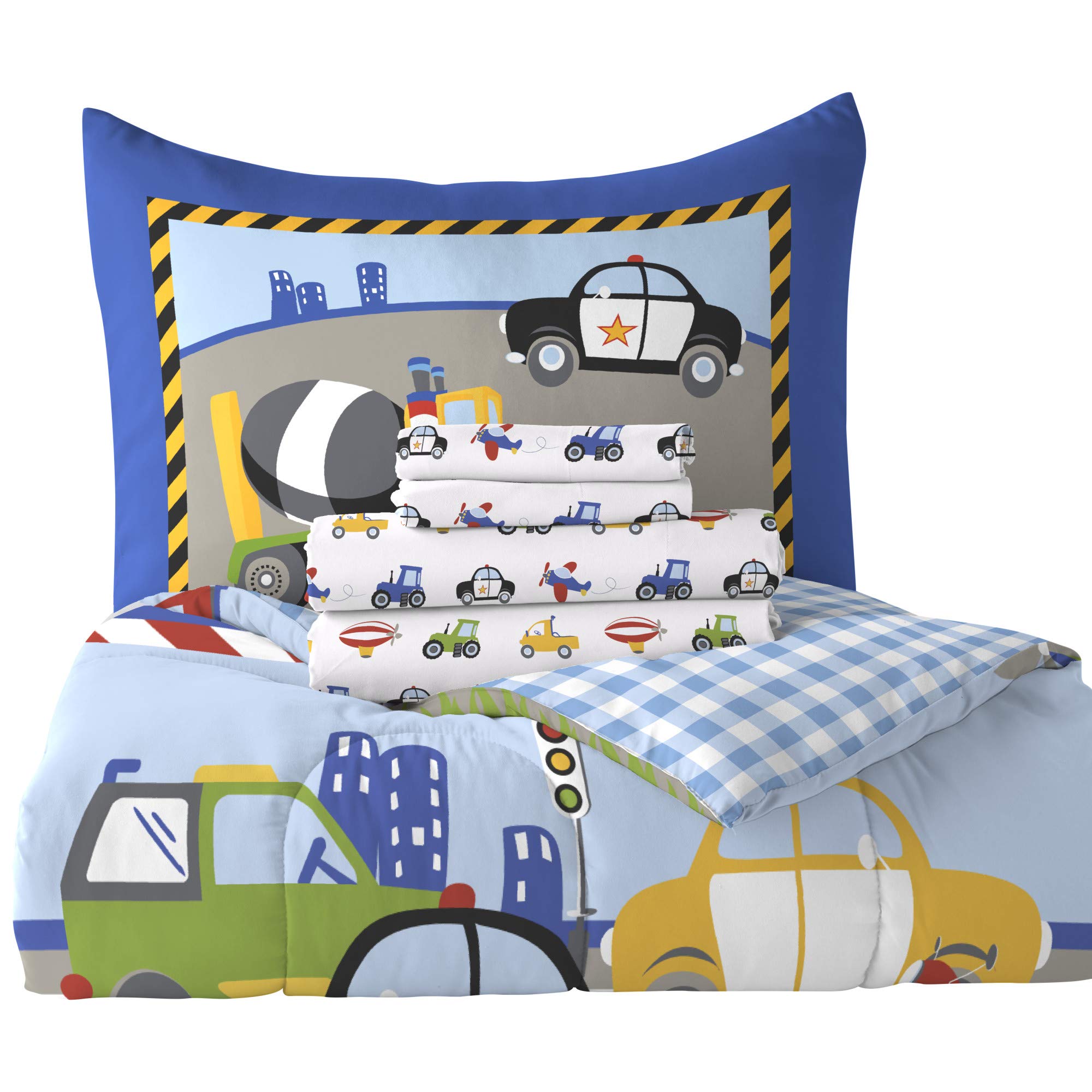 dream FACTORY sheet pattern of small vehicles on white background for coordinated look