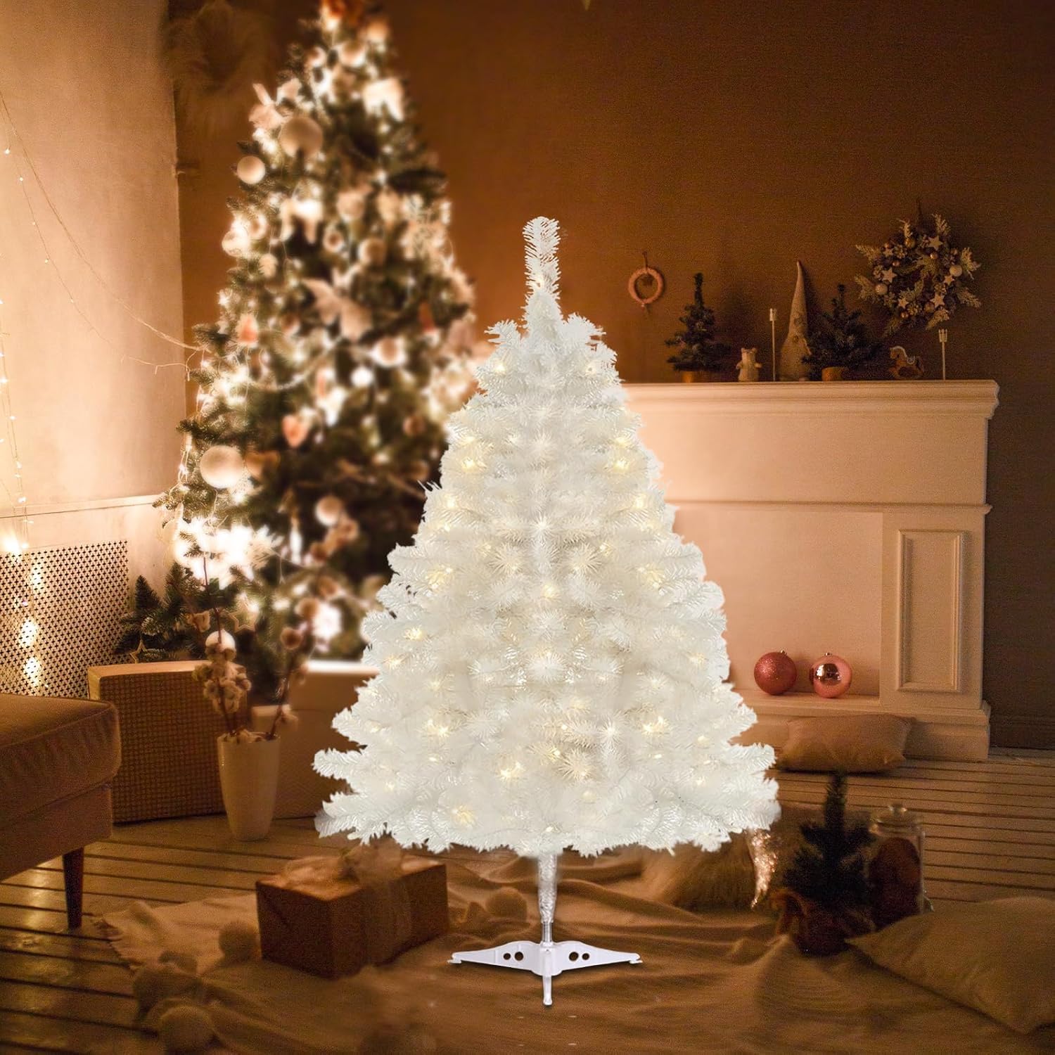 Dream Loom tree displayed on mantel adding warm LED glow and holiday ambiance