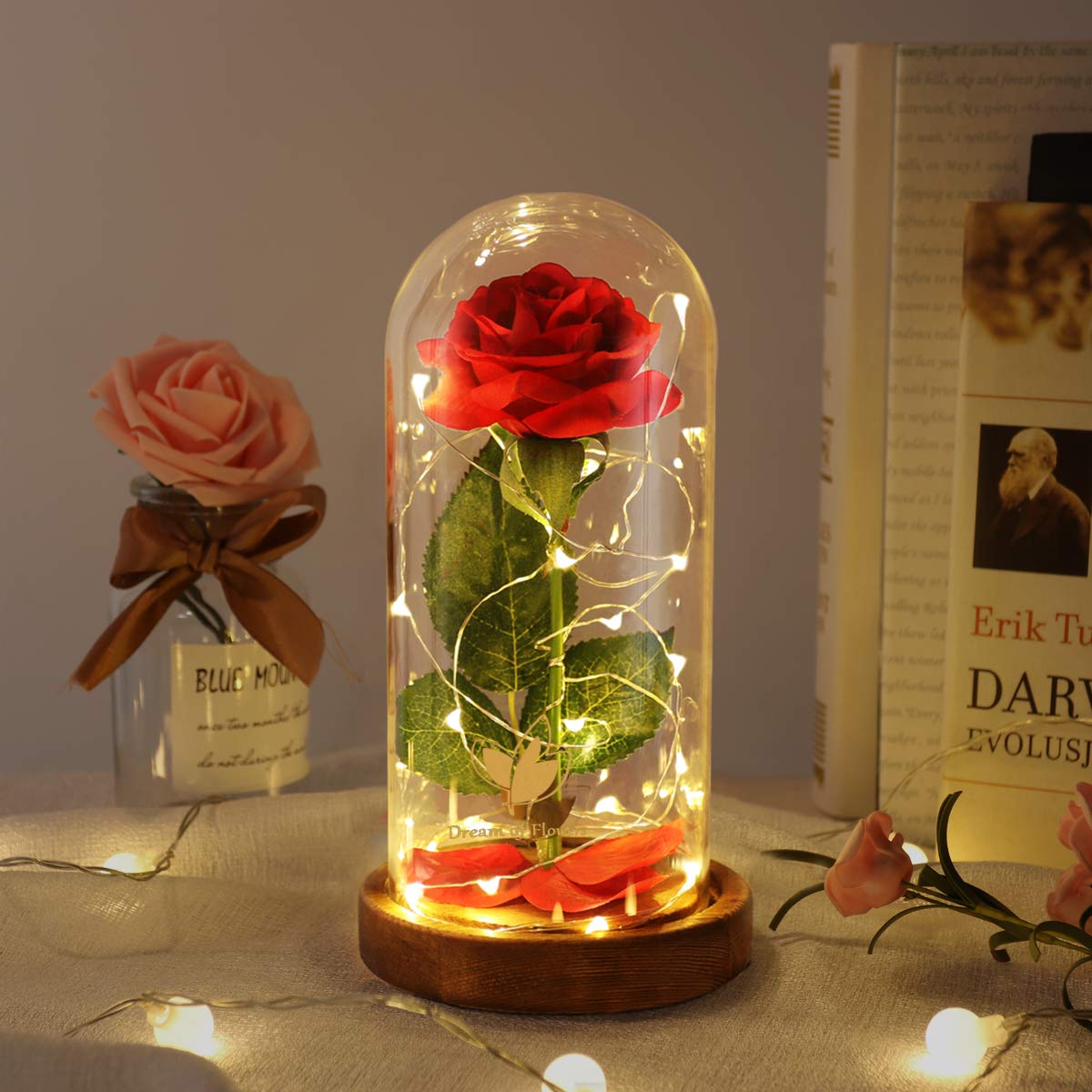 Dream of Flowers front view glass dome showing elegant display and gift readiness