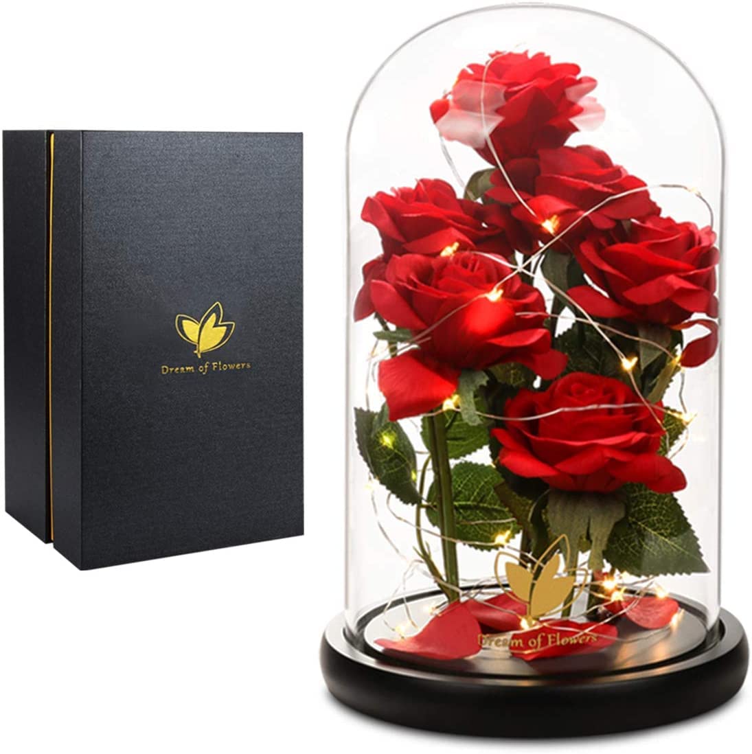 Dream of Flowers front view glass dome showing elegant gift-ready display