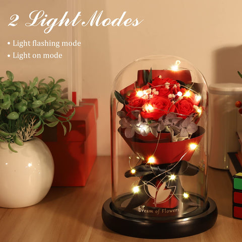Dream of Flowers glass dome detail protecting rose and preventing dust