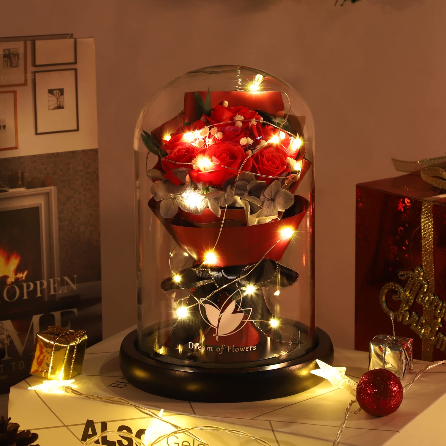 Dream of Flowers LED base lit showing warm glow for romantic ambiance