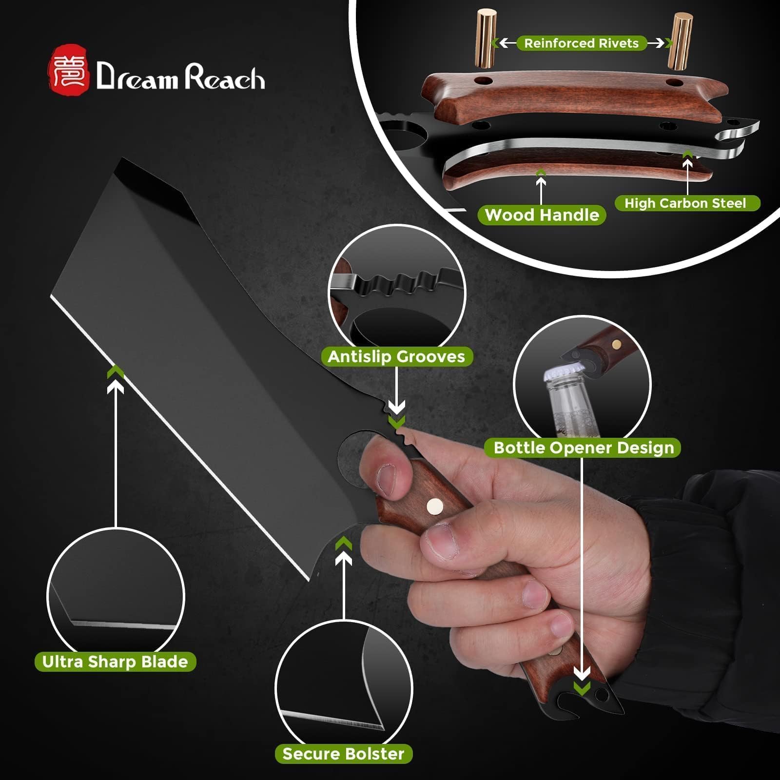 Dream Reach finger hole and bottle opener detail for safety and convenience