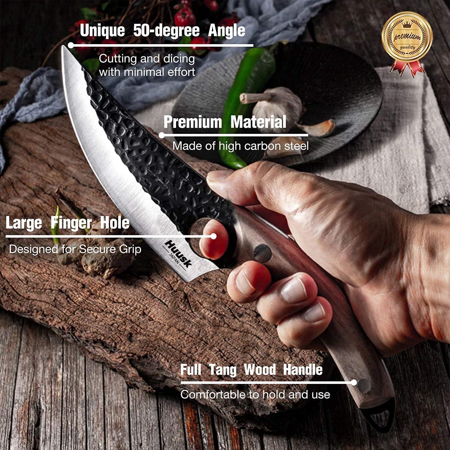 Dream Reach Huusk handle grain and rivets for ergonomic grip and balance