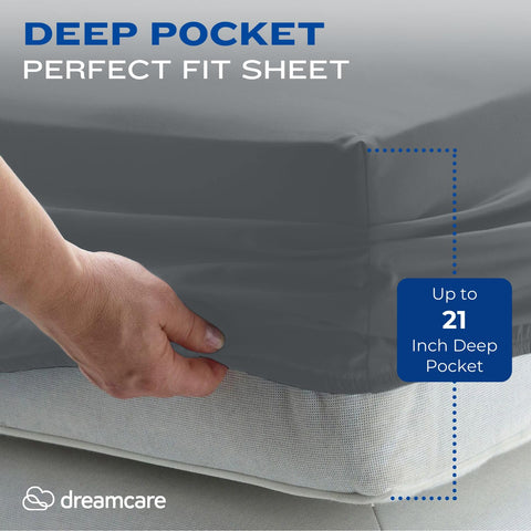 DREAMCARE fitted sheet close-up of extra-deep pocket highlighting secure fit