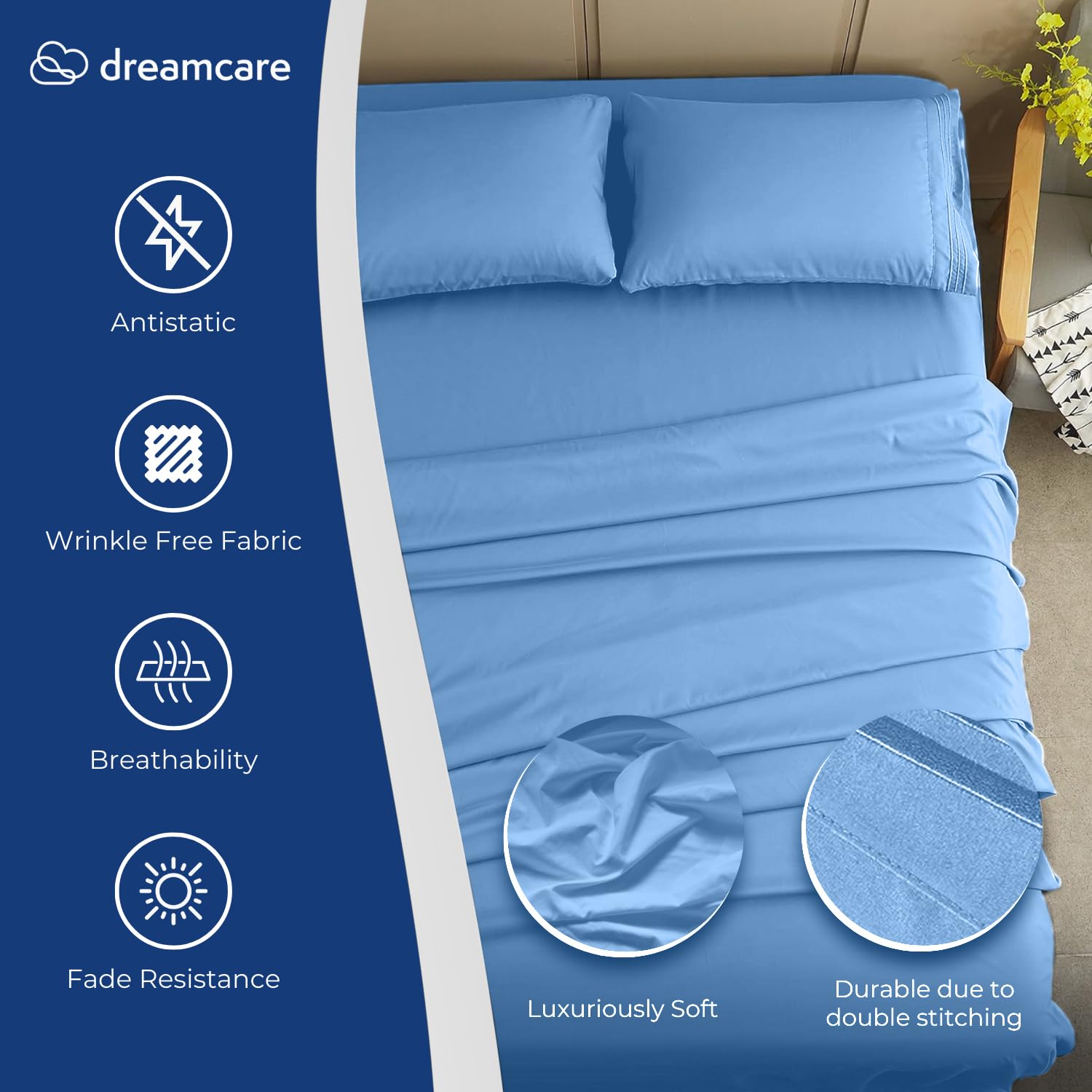 DREAMCARE fitted sheet deep pocket close-up demonstrating secure fit