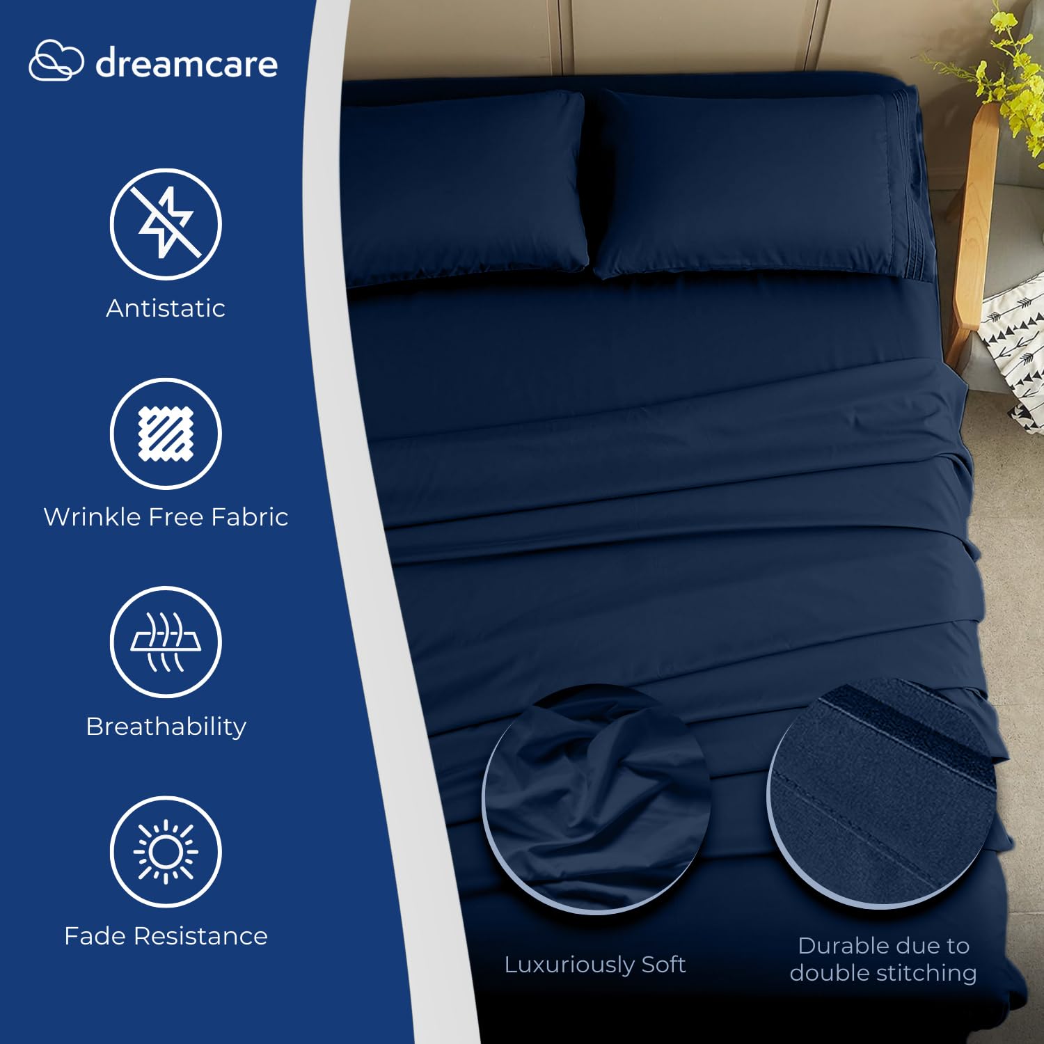 DREAMCARE fitted sheet deep pocket detail ensuring snug fit