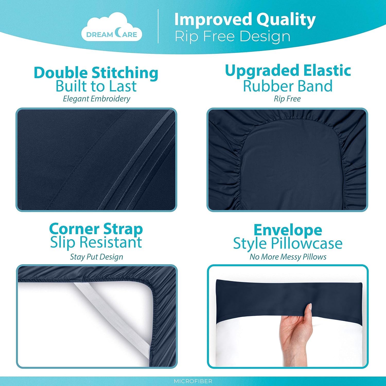 DREAMCARE fitted sheet stretched over mattress to show extra-deep 21-inch pocket fit