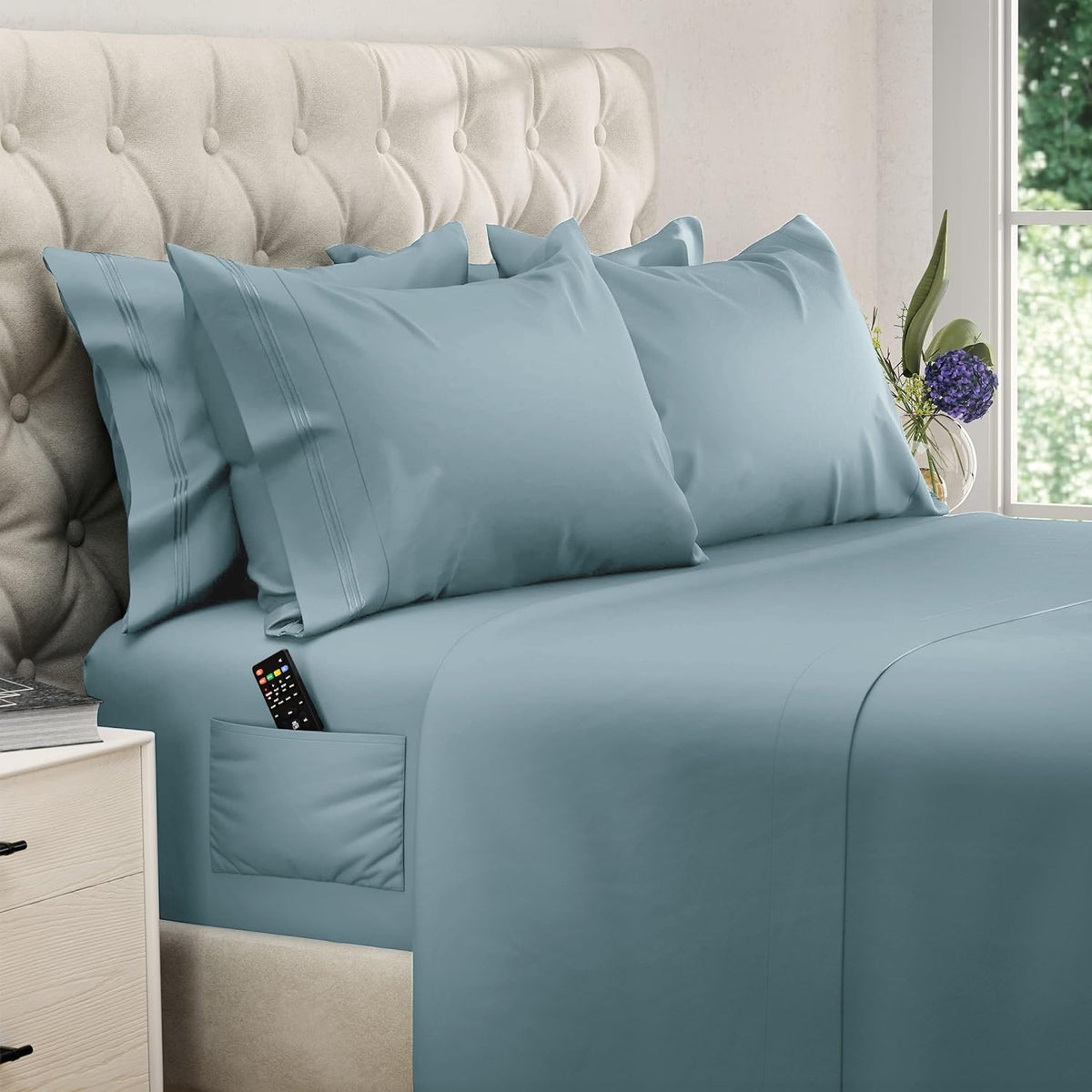 DREAMCARE folded king sheet set front view showing neat packaging and soft look benefit