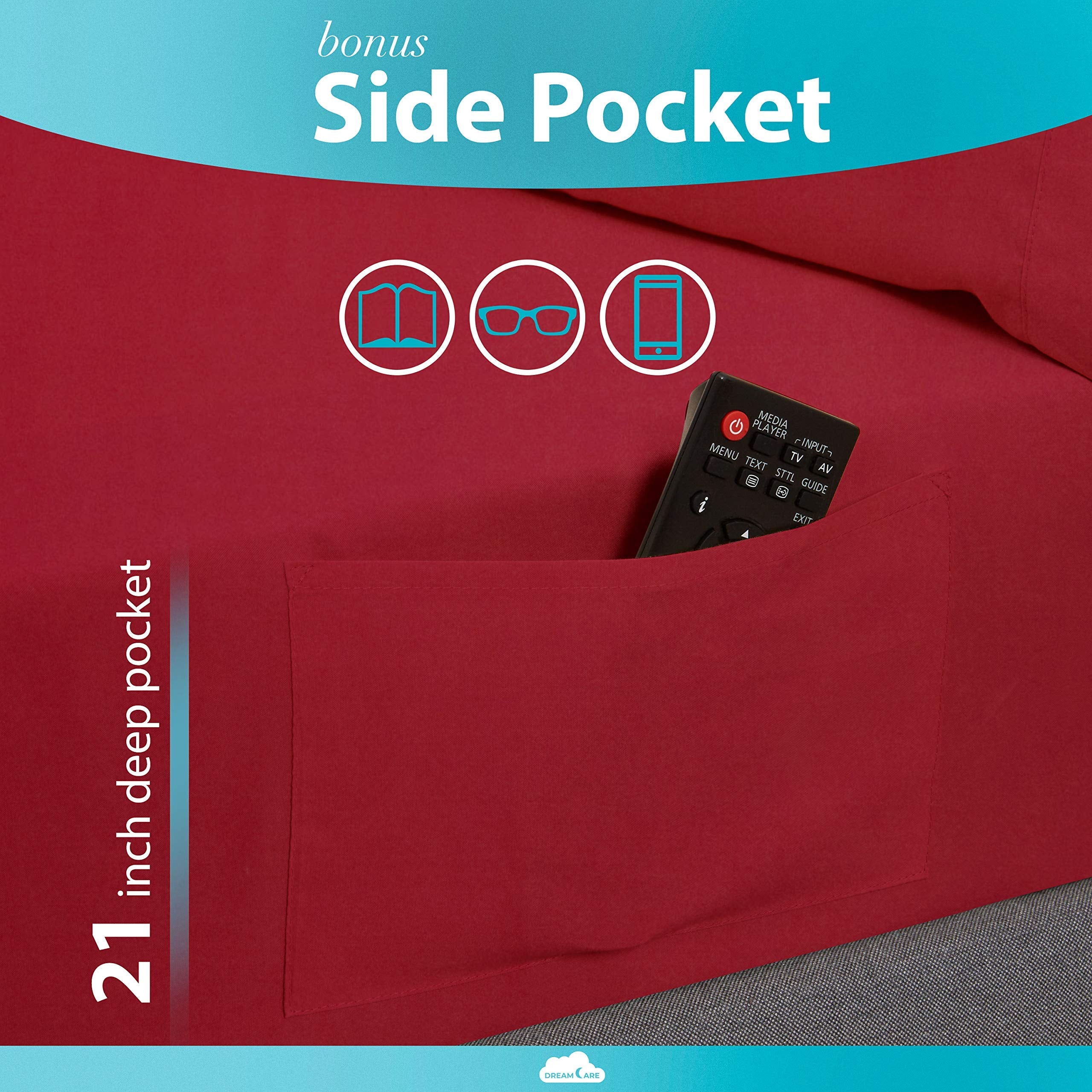 DREAMCARE side pocket closeup holding phone for bedside convenience