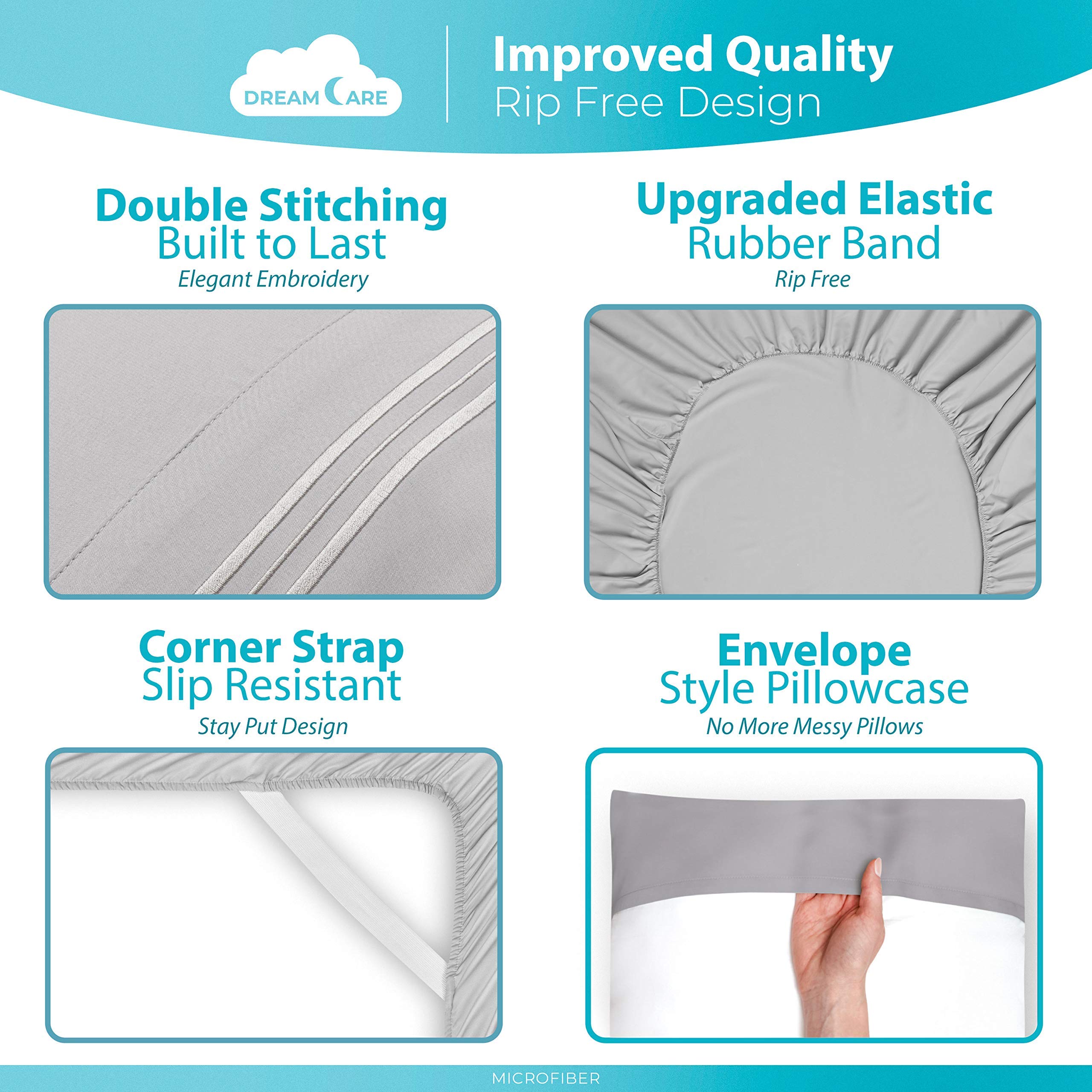 DREAMCARE sheet alongside ruler shows 21-inch mattress compatibility