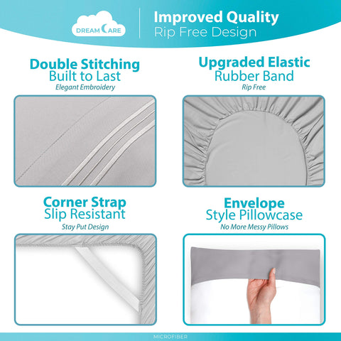 DREAMCARE sheet alongside ruler shows 21-inch mattress compatibility
