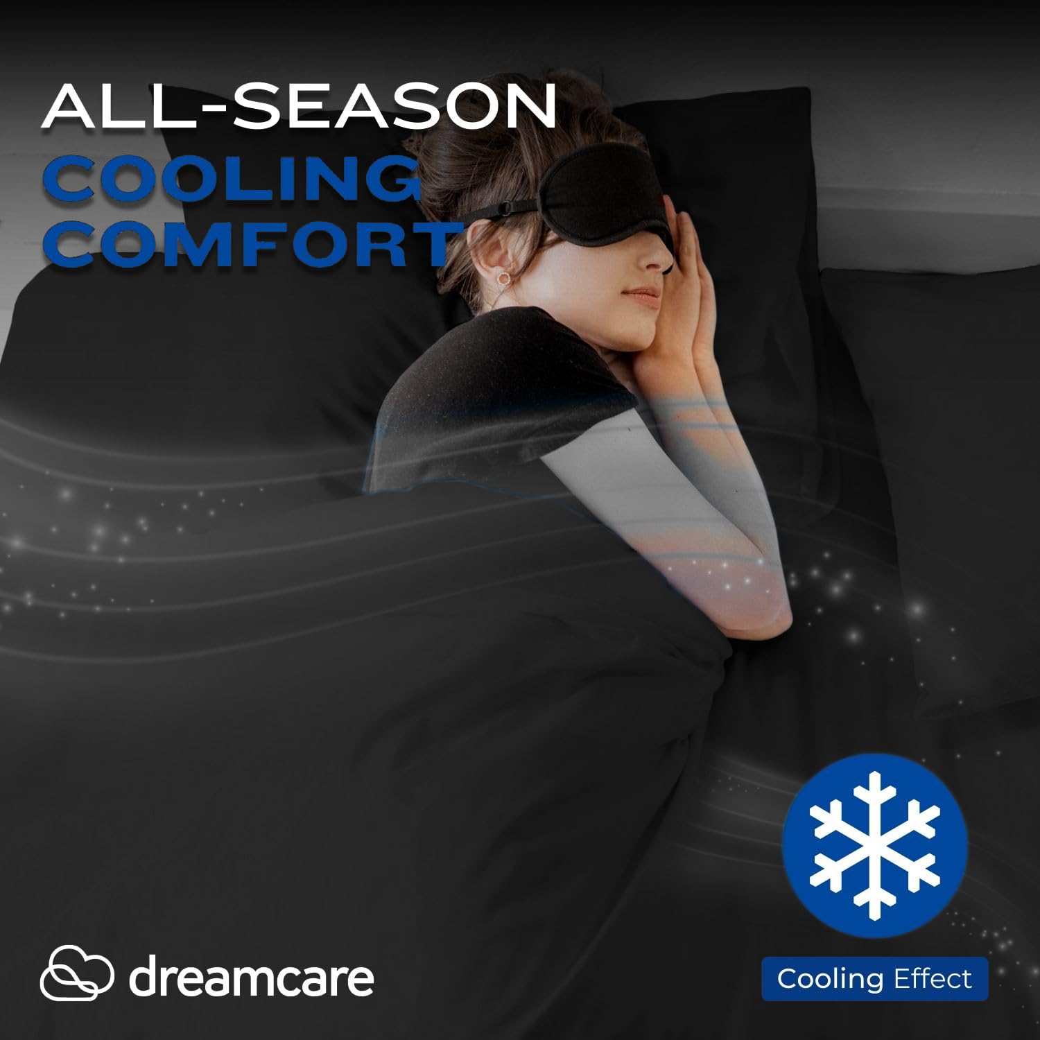 DREAMCARE bedroom scene with black sheets for modern styling