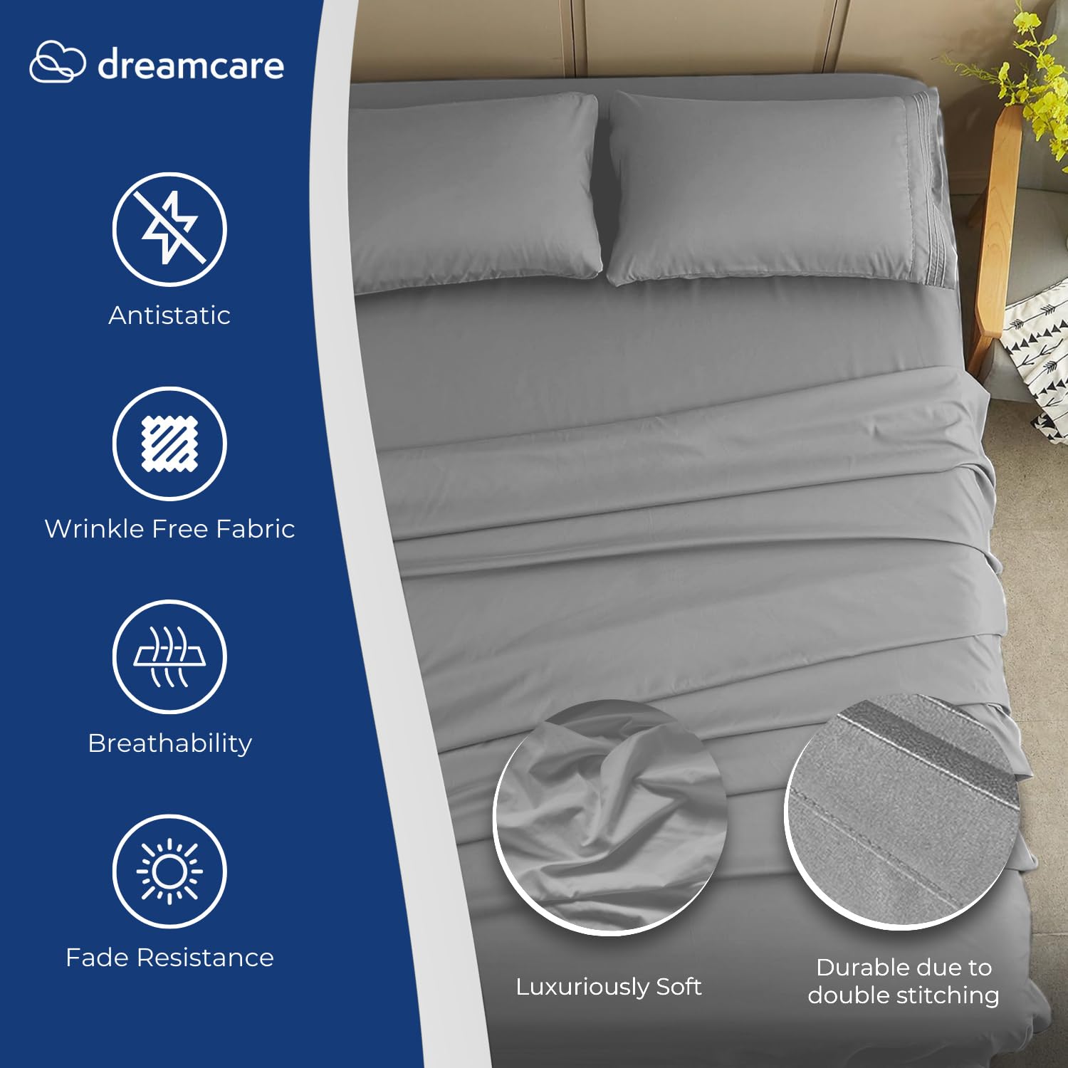 DREAMCARE light gray flat sheet neatly displayed showcasing neutral style