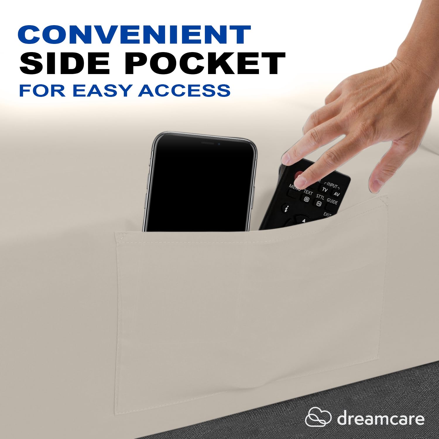 DREAMCARE on tall mattress demonstrating 21-inch deep pocket fit benefit