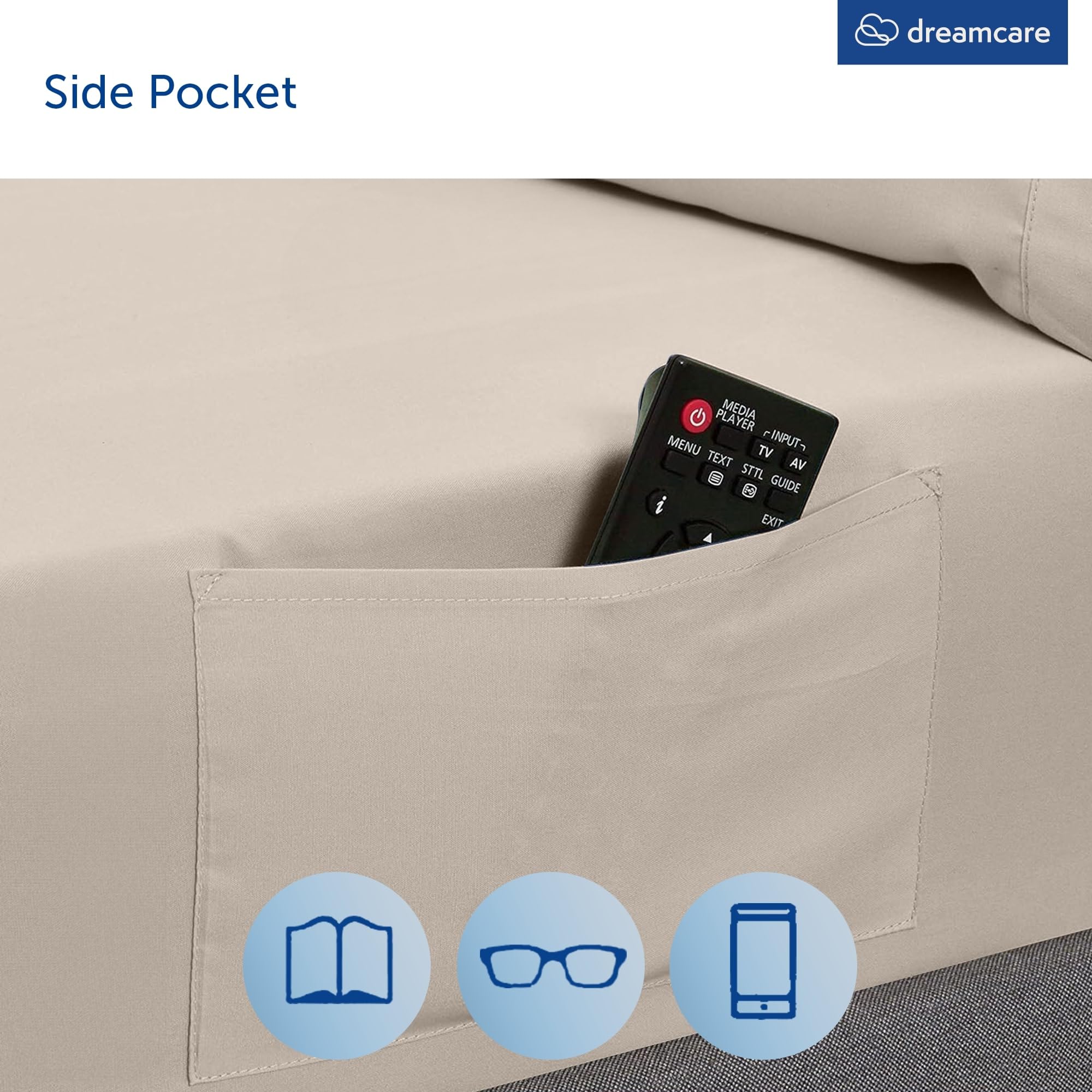 DREAMCARE folded pillowcase and flat sheet indicating tidy storage and care