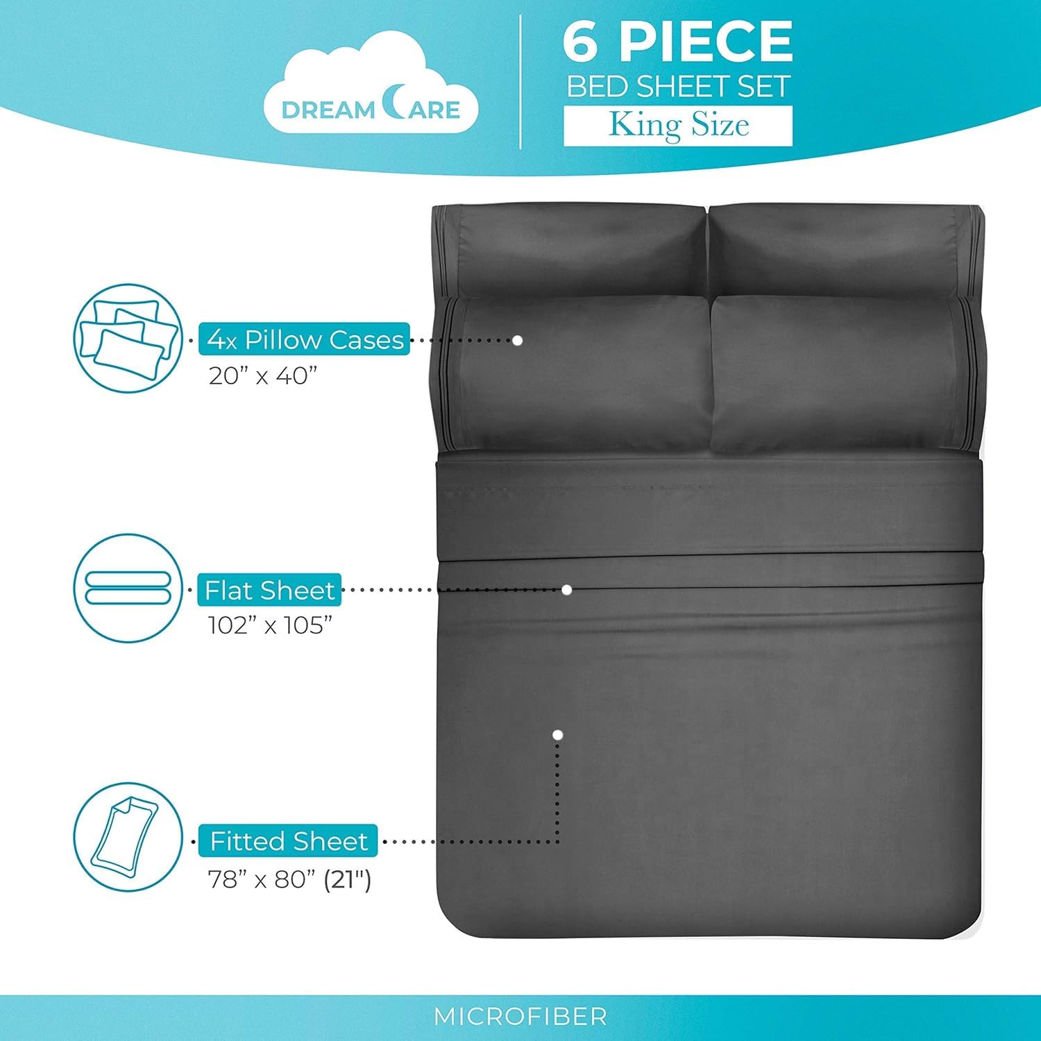 DREAMCARE pillowcases four arranged to show included extras and easy rotation