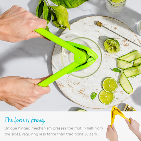 Dreamfarm Fluicer next to a knife for scale showing compact footprint and easy handling