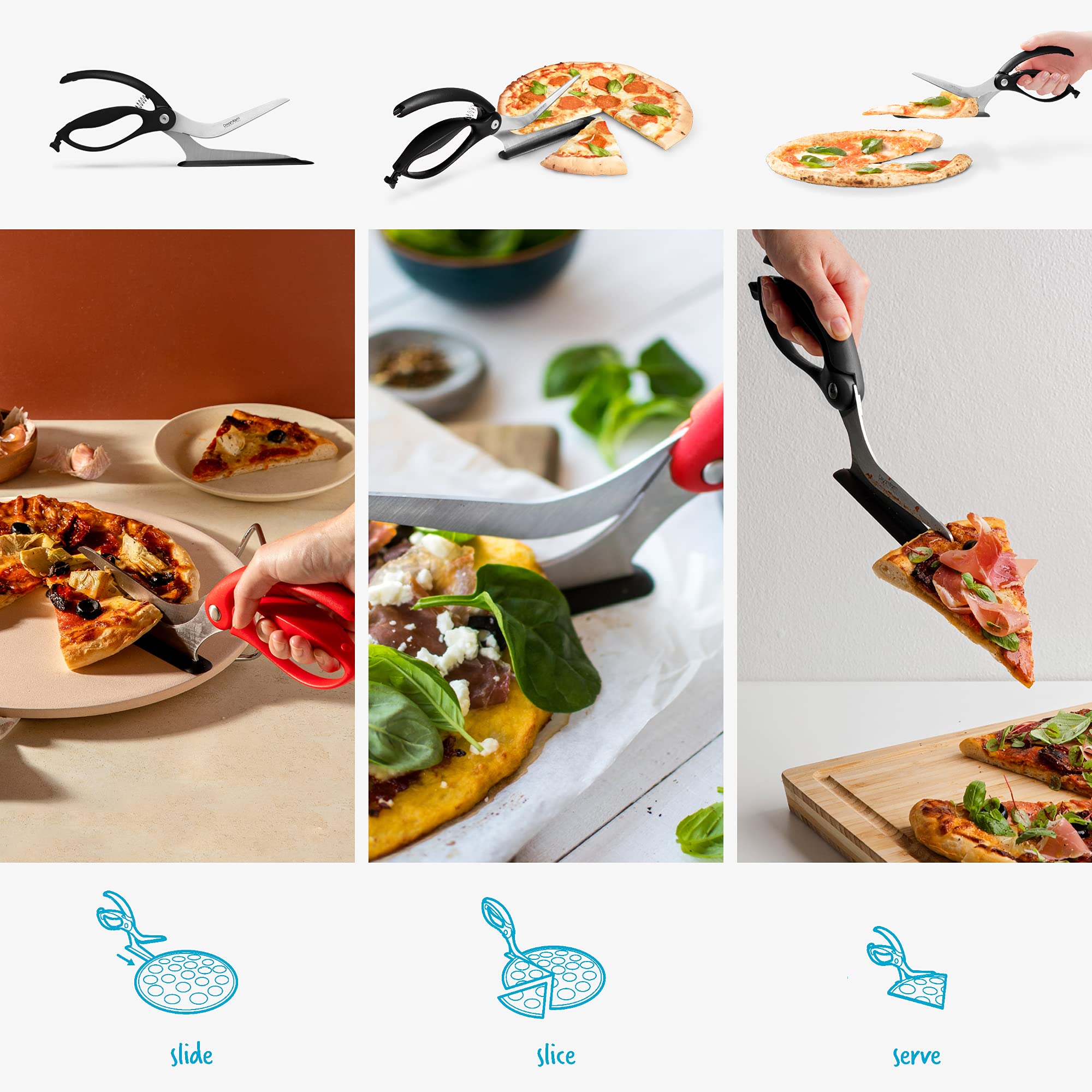 Dreamfarm Scizza nylon base detail demonstrating non-stick, cookware-safe protection
