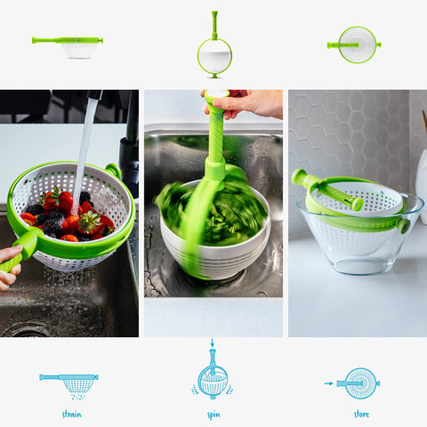 Dreamfarm Spina collapsed handle tucks away for compact cabinet storage