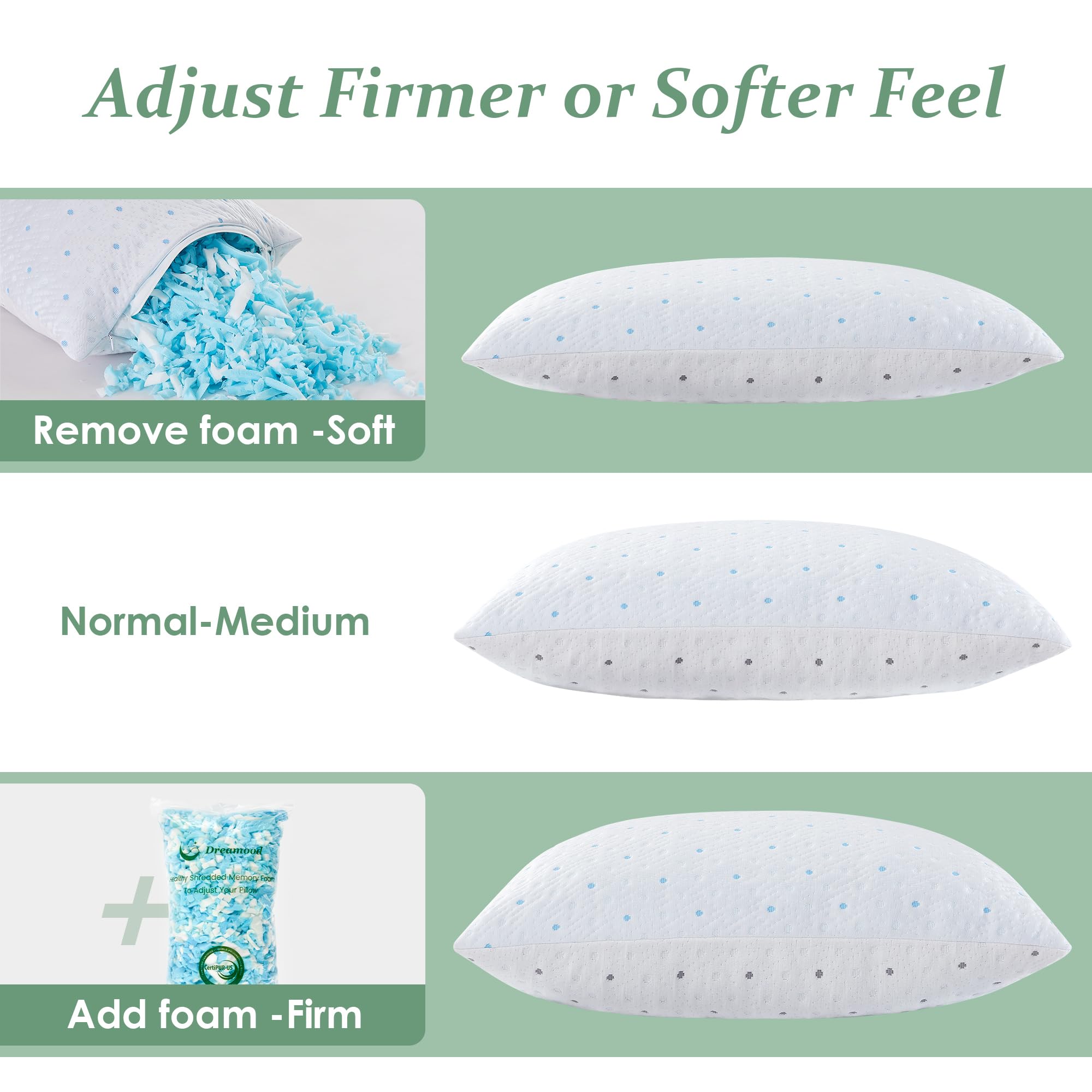 Dreamood zipper and insert detail illustrating adjustable fill for personalized loft