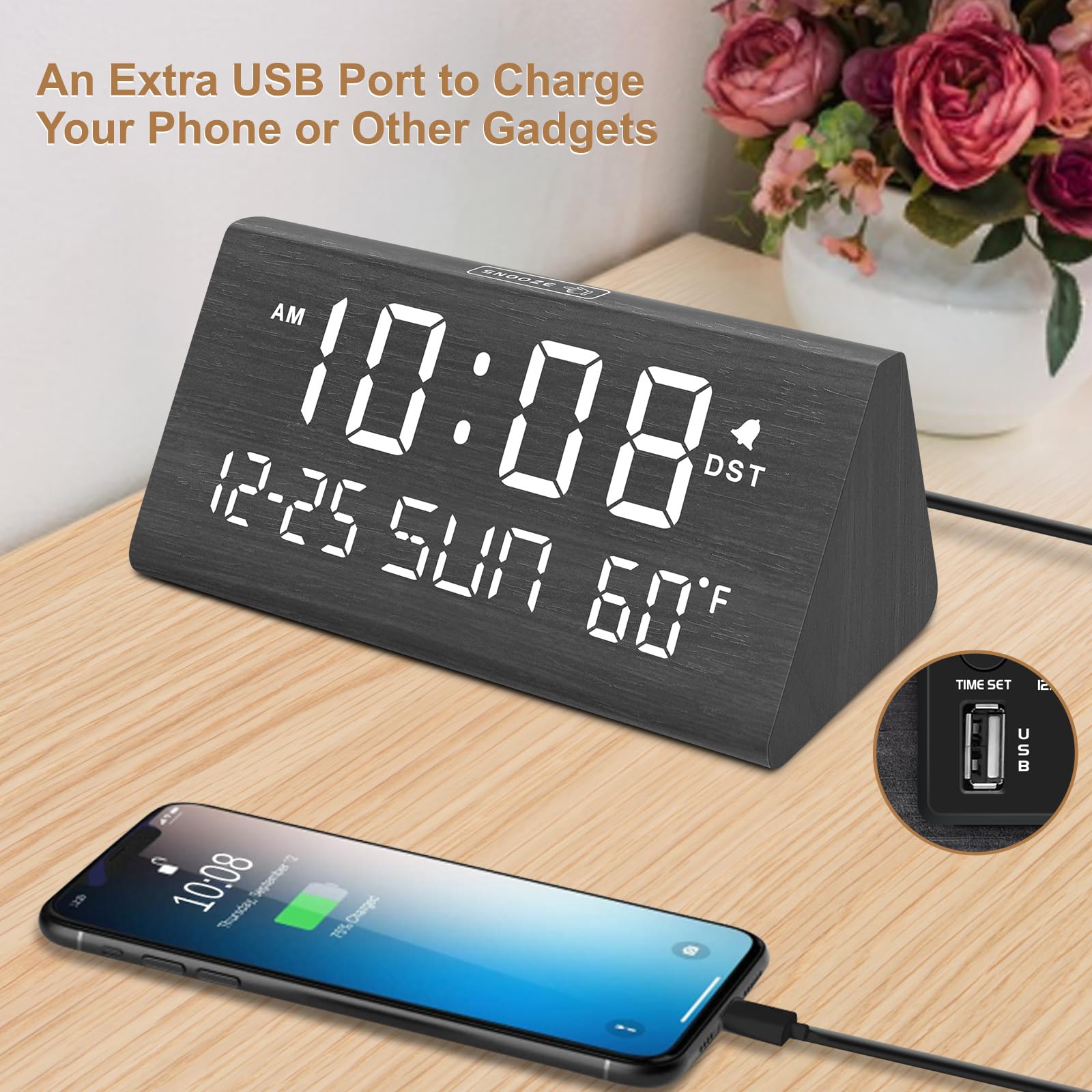 DreamSky on nightstand with lamp showing dimmable display for sleep