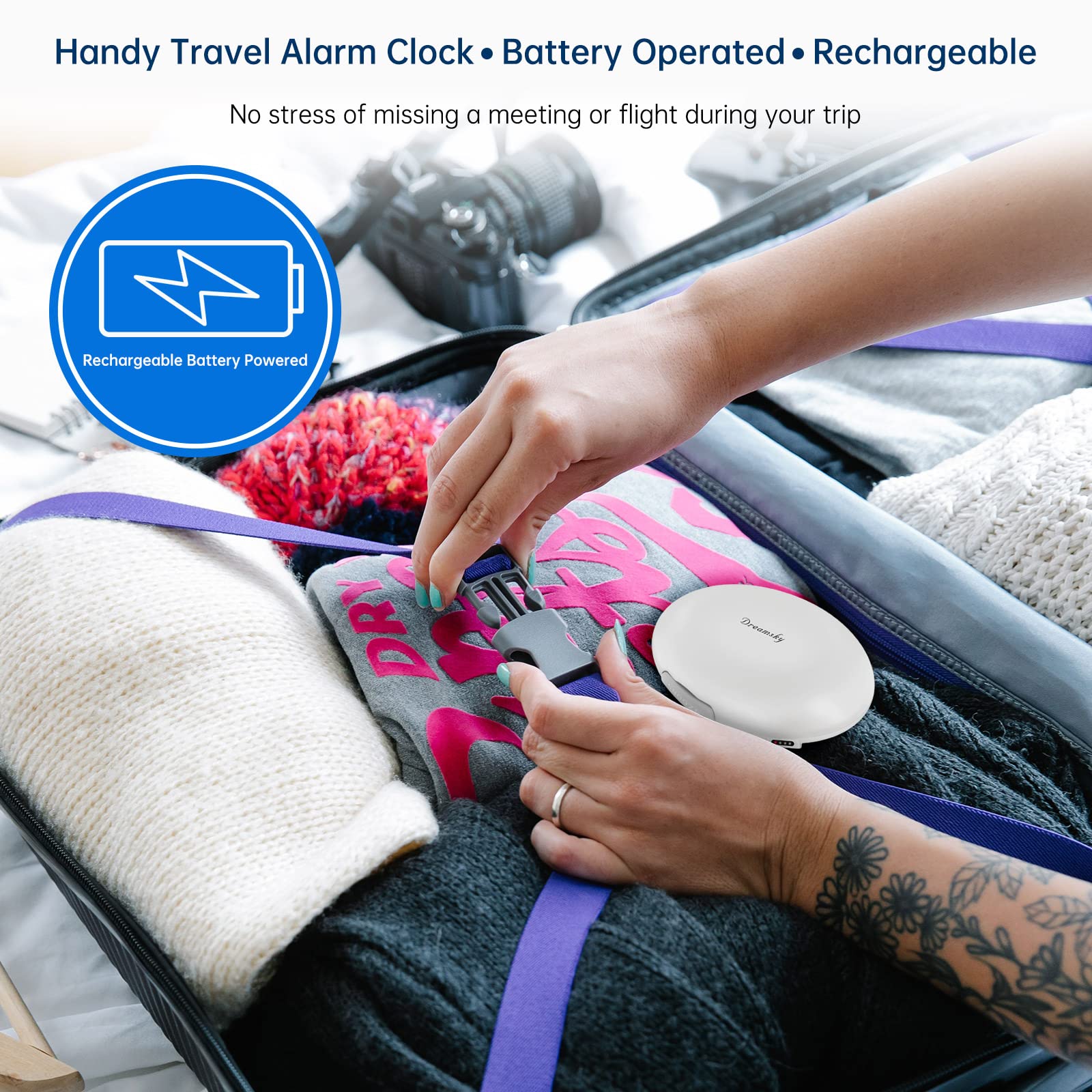 DreamSky on nightstand illustrating compact design and bedside convenience