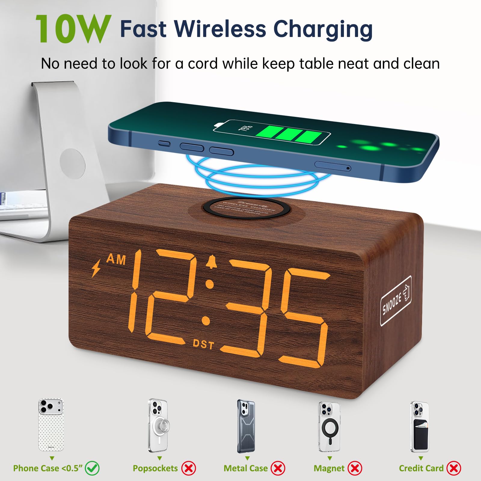 DreamSky top view with phone on 10W wireless charging pad fast charges device overnight