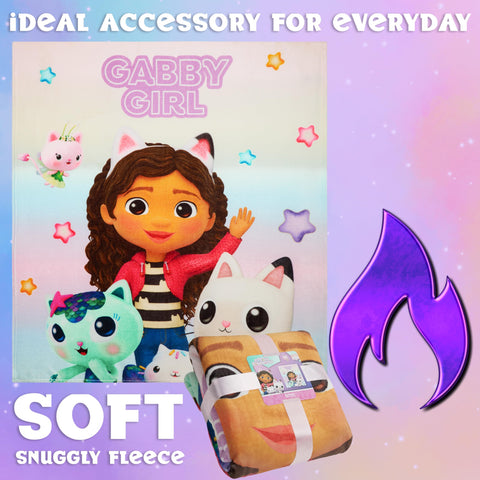 DREAMWORKS GABBY'S DOLLHOUSE blanket spread on floor showing full 59.1x51.2 size for kids