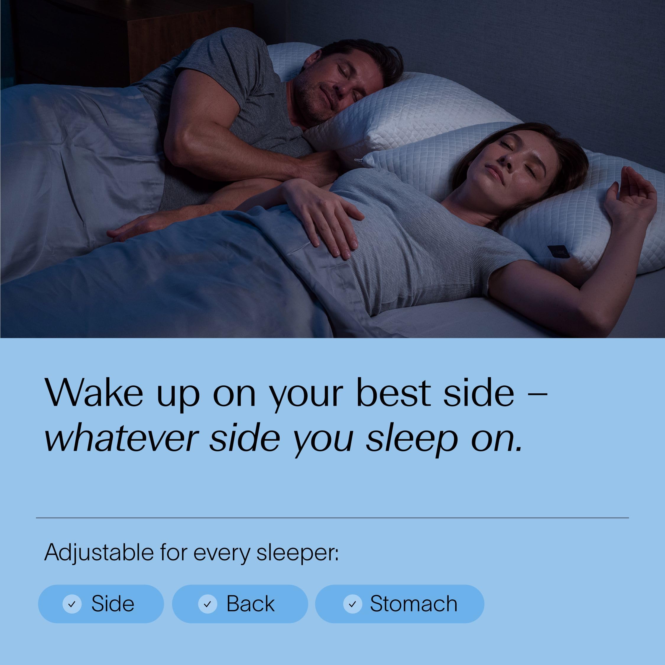 DreamyBlue pillow on bed in bedroom scene promoting restful comfort