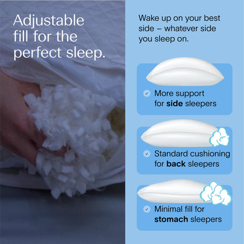 DreamyBlue lifestyle bedroom scene with pillow in use conveying comfort and alignment support