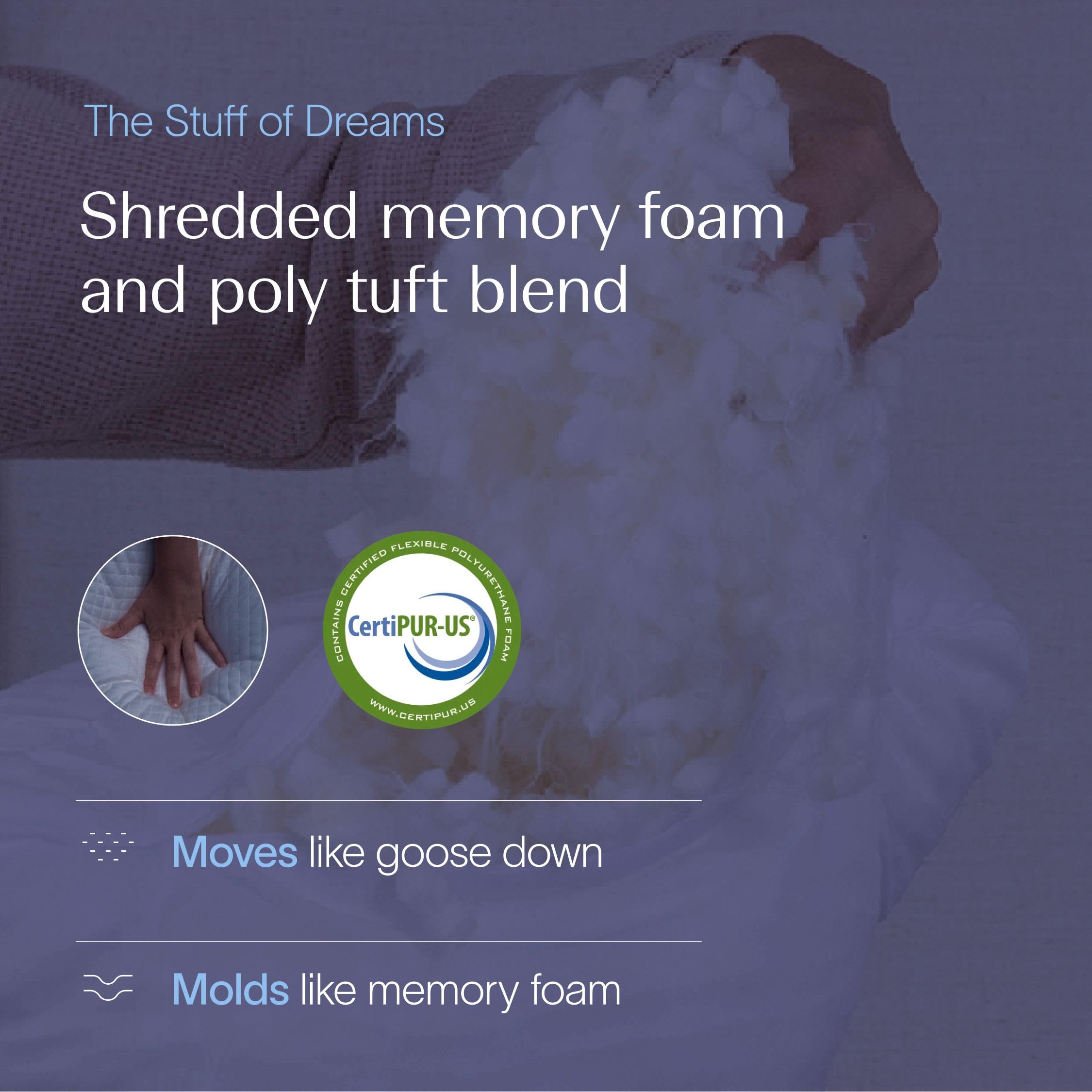 DreamyBlue profile shot of crescent contour demonstrating wraparound shoulder cradle benefit