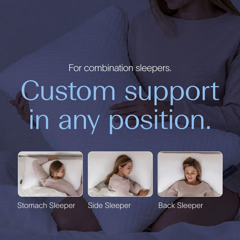 DreamyBlue pillow on a queen bed showing size and scale for accurate bedroom fit