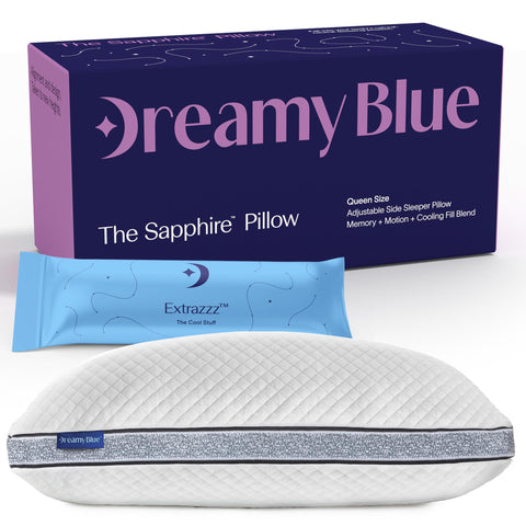DreamyBlue front view of king pillow showing full gusset and shape for better support