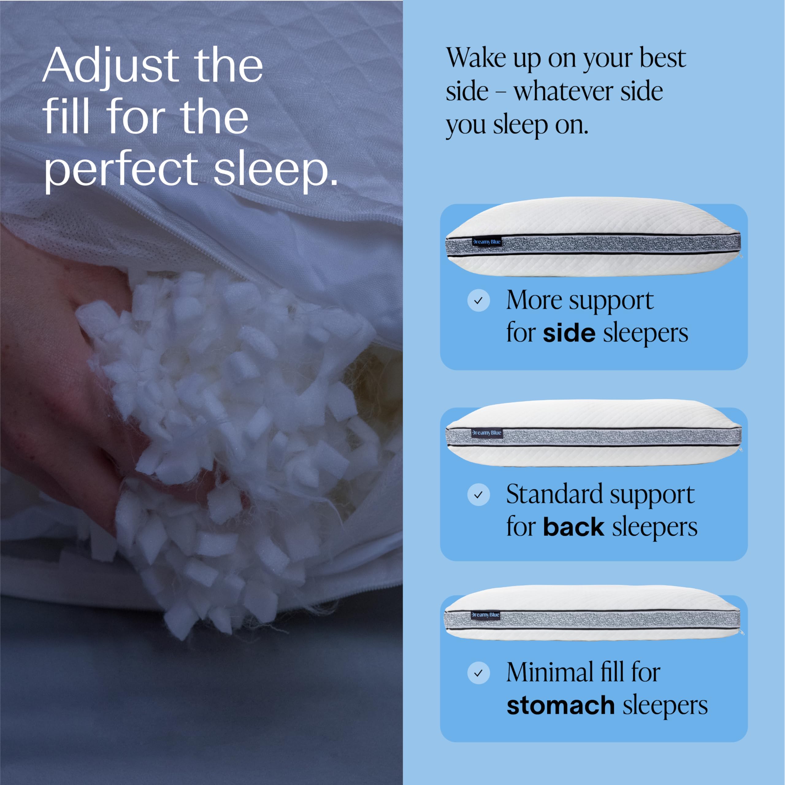 DreamyBlue lifestyle shot of side sleeper using pillow demonstrating alignment advantage