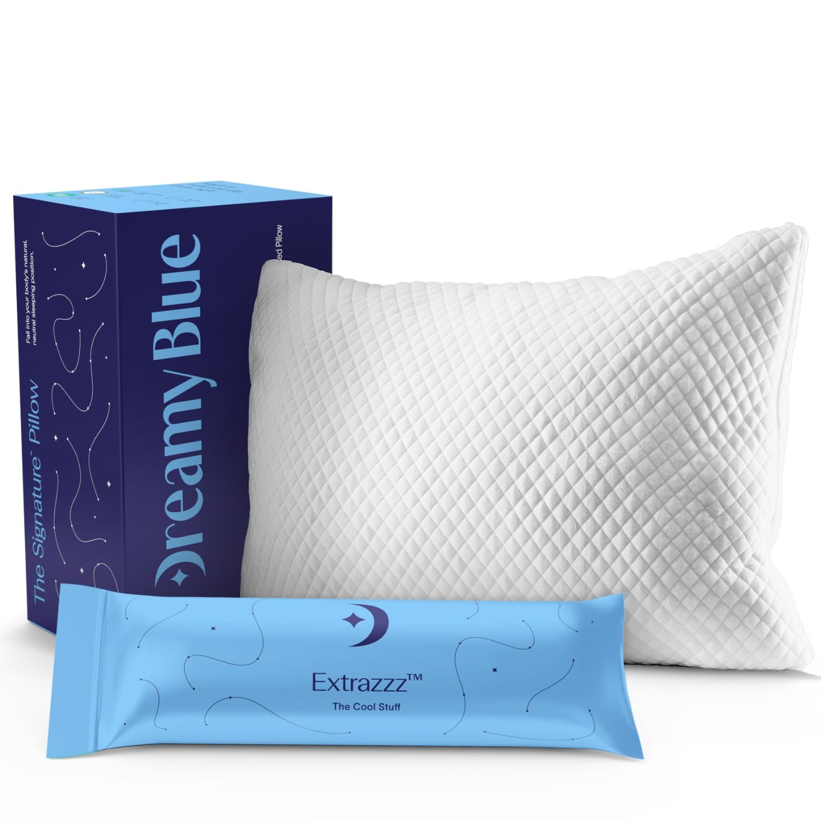 DreamyBlue pillow front view on white backdrop showing plush king size support