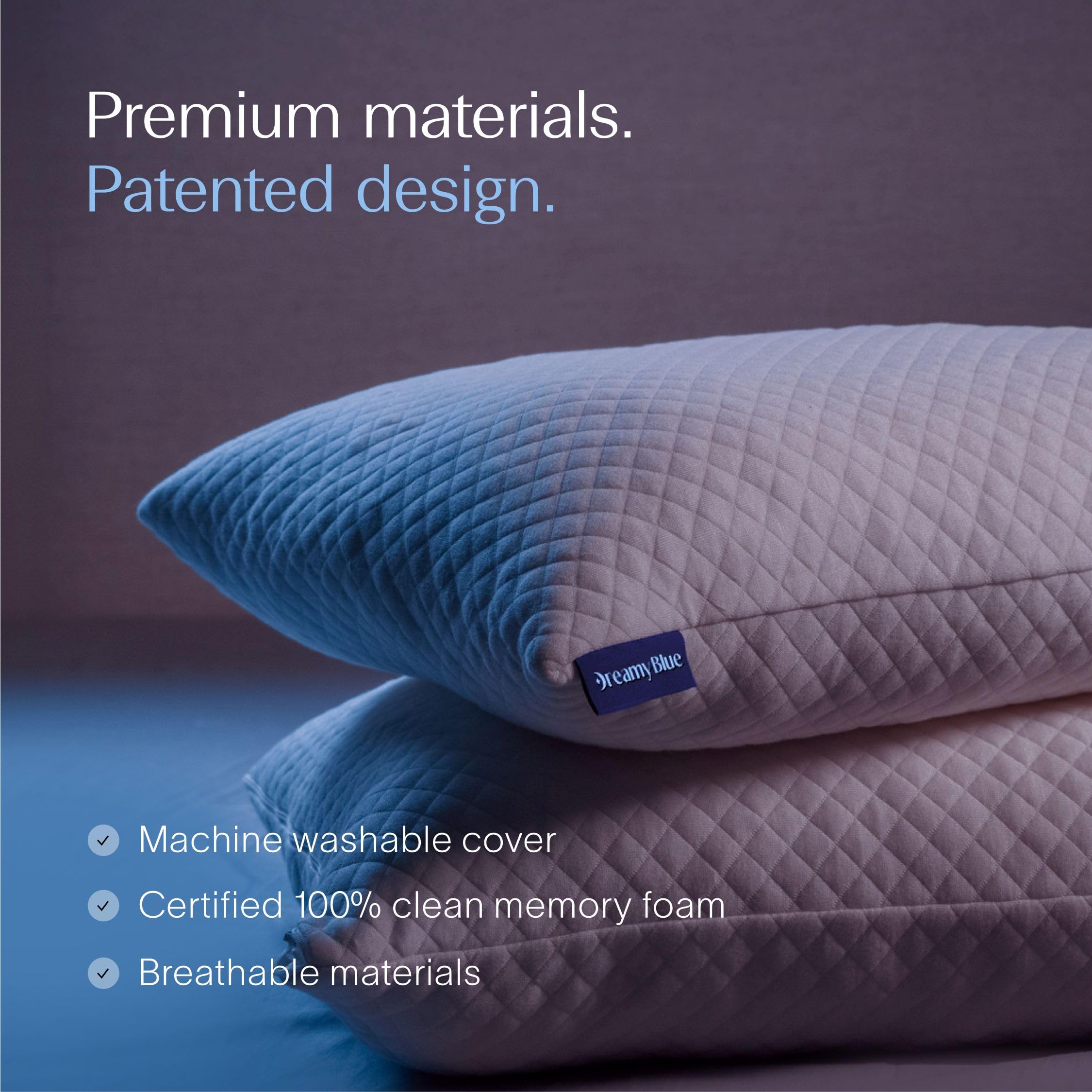 DreamyBlue pillow beside ruler for queen-size scale and correct fit