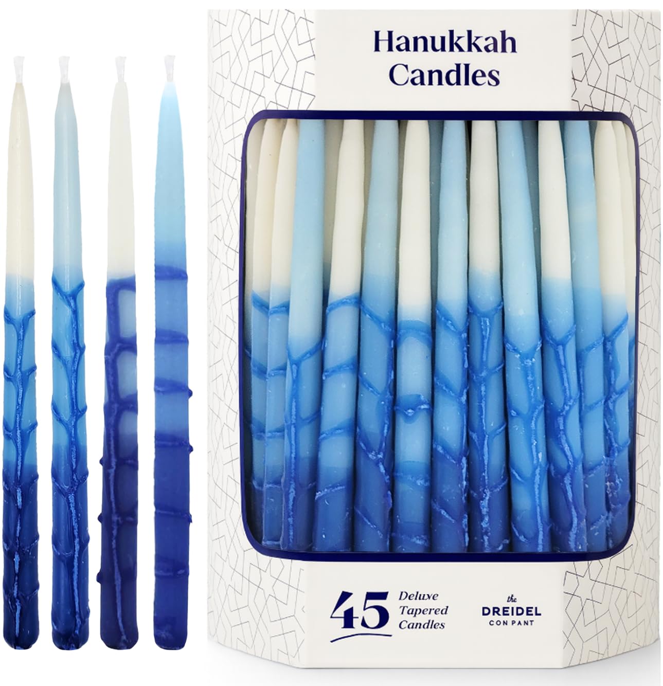 The Dreidel Company candles staged as a Chanukah gift with dreidel, highlighting presentable packaging