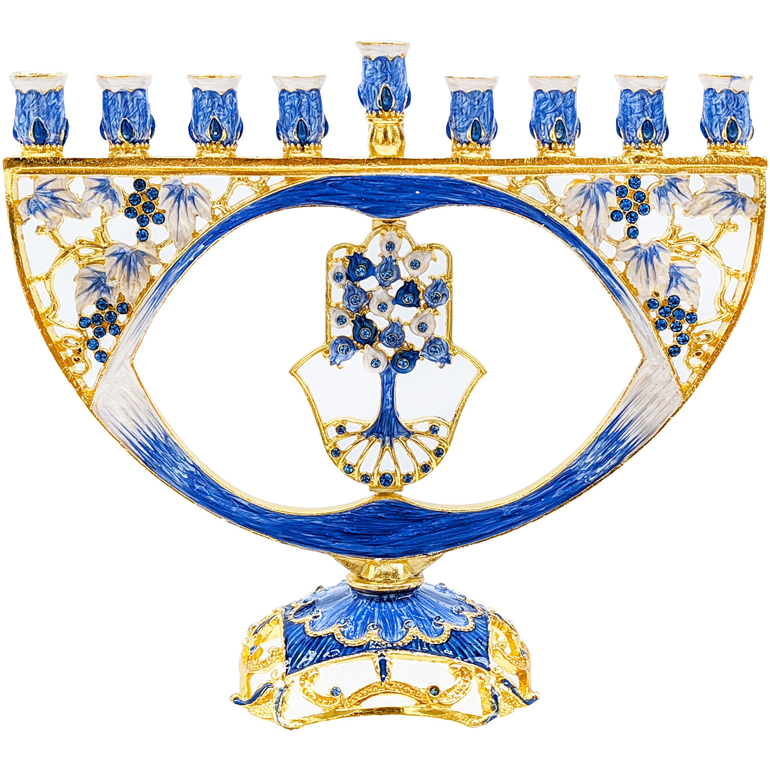 The Dreidel Company front view of Hamsa menorah showing decorative design and gift appeal