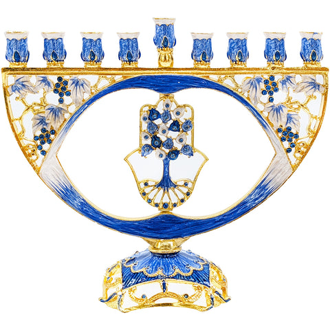 The Dreidel Company front view of Hamsa menorah showing decorative design and gift appeal