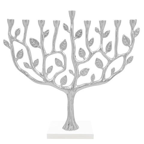 The Dreidel Company silver Tree of Life menorah front view showing elegant profile and ceremonial benefit