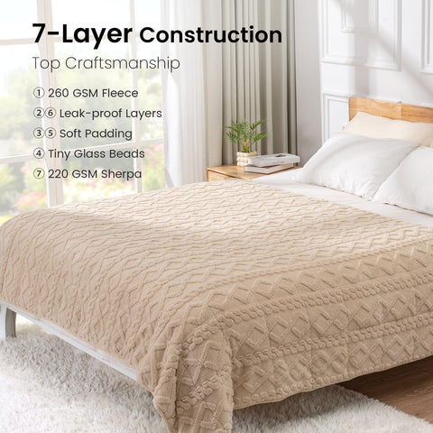 Drewin blanket draped on queen bed showing full 60 x 80-inch coverage