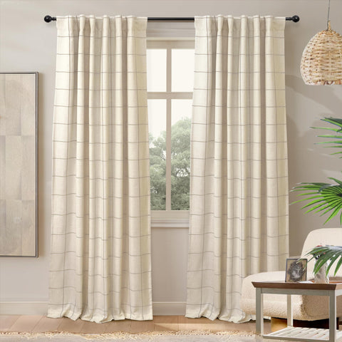 DriftAway front view of two taupe plaid panels showing full-room benefit