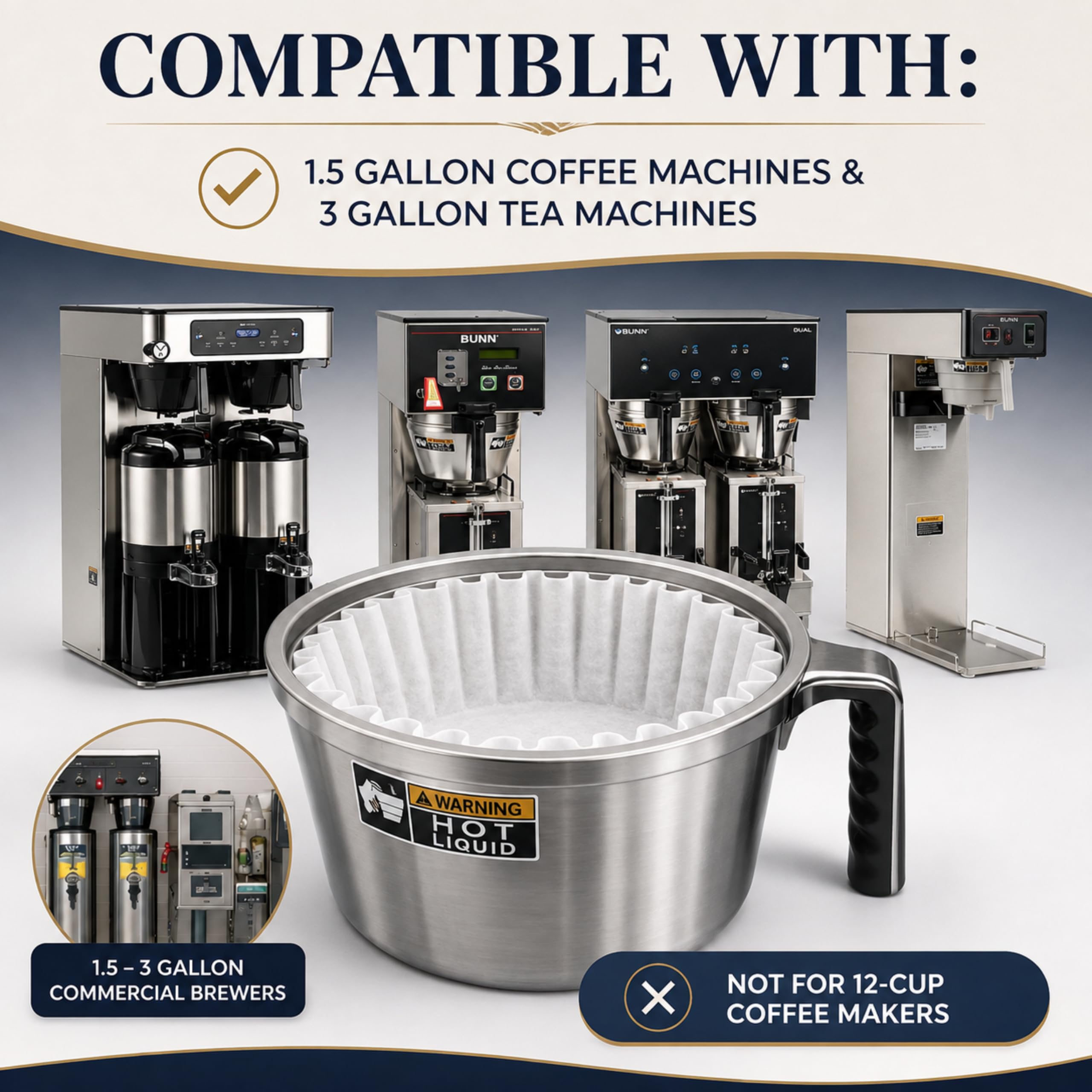 DRINK KATY'S filter placed in commercial brewer demonstrating leak-free operation