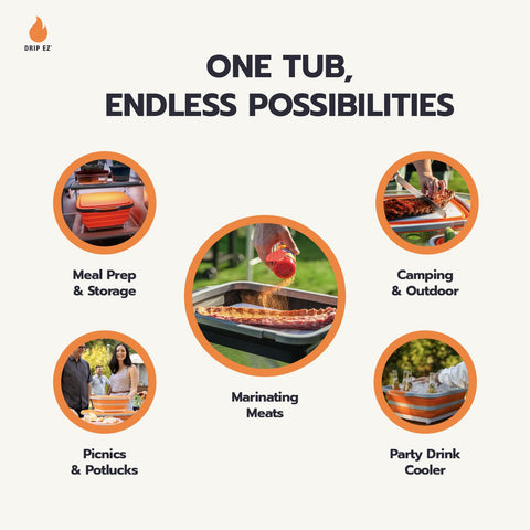 Drip EZ collapsed tubs flat for compact storage and space saving
